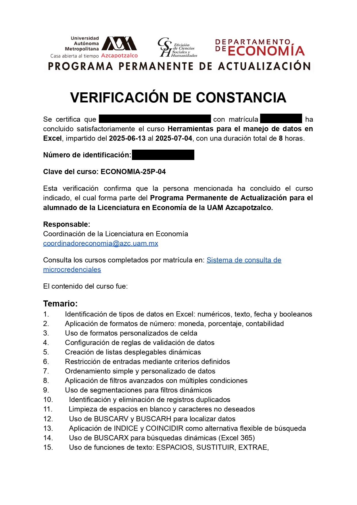 Ejemplo de verificación de constancia con temario